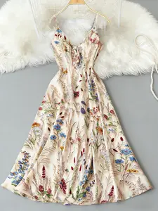 Women's Boho Floral-Print Cami Dress, Fashion Casual A-Line Dress for Beach Holiday Vacation, Perfect for Summer Spring