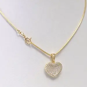 18” Fine Cord Chain with CZ Heart Pendant in 14K Gold Laminated