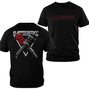 Slammedenuff T-shirt, 2 Sides Print Coilover Suspension Graphic Tee, Soft Cotton Blend Unisex T Shirt, Stance Lowered Car Culture Apparel, Gift for Stance Fans Tuners Car Guys