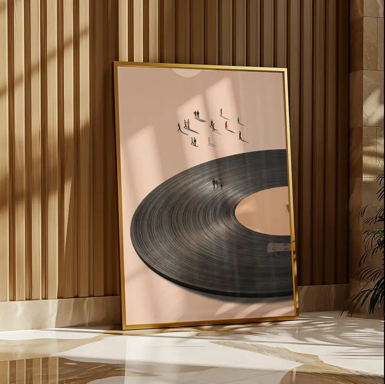 Vinyl Record Player Art Poster, Physical, , Retro Music Wall Art, Dance Floor , Music Lover Decor, Dancing People Poster,