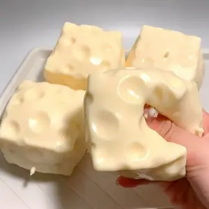Cheese Cube Squishy Toy, Thin Skin Milk Scent Super Soft Malleable TPR Squeeze Fidget Toy, Viral ASMR Stress Relief Toy for Adults Kids, Trendy Holiday Party Gift