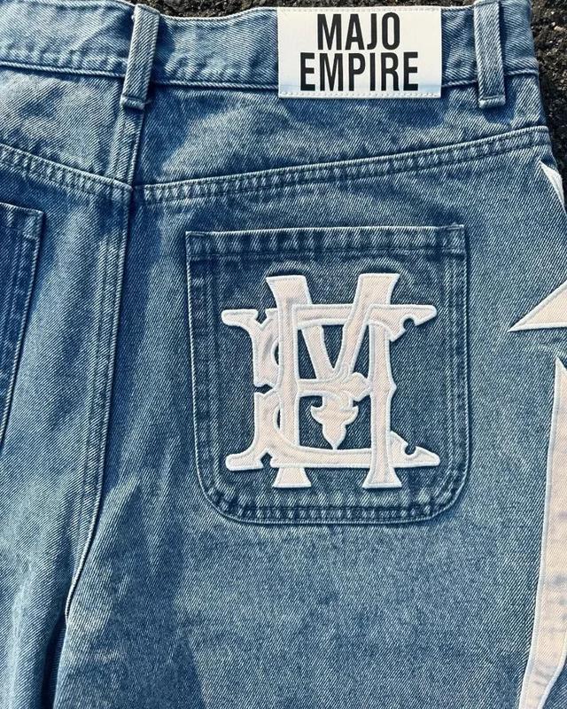 Baggy Wide-Leg Jorts Y2K Embroidered Street Casual