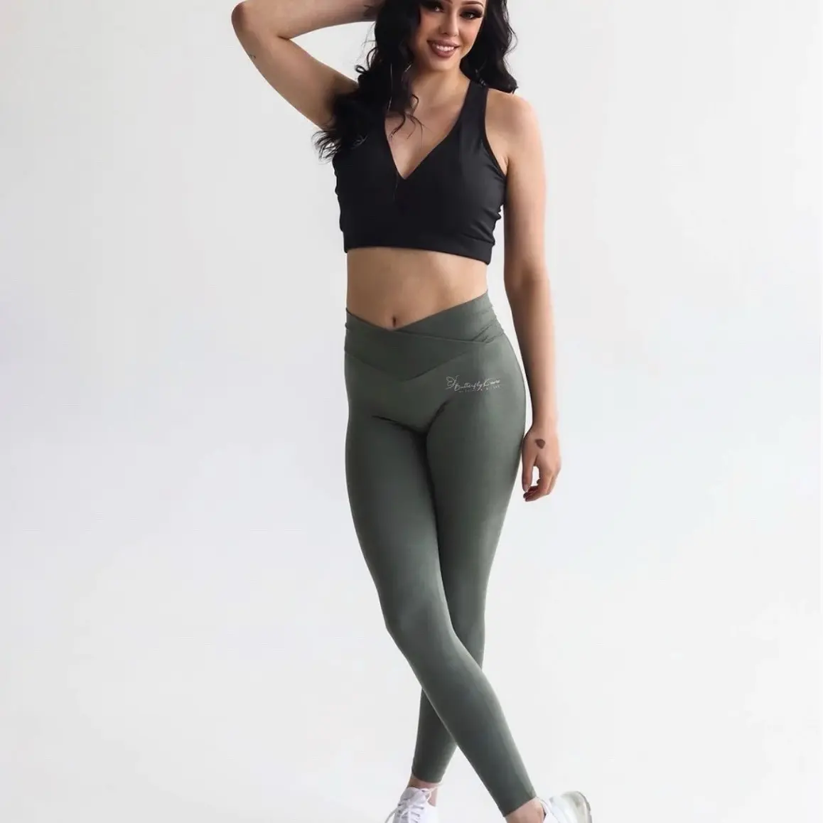 Cross Waist Leggings - Olive Green