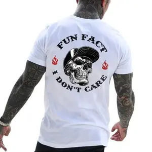 FUN FACT I DON'T CARE Skull Print Men's T-shirt Top Menswear Cotton Tee Shirt Casual Streetwear for Men Soft Comfortable Design