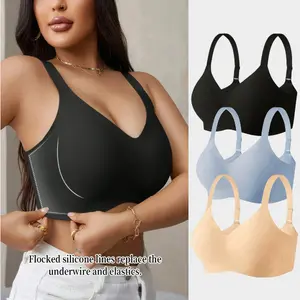 2PCS Wireless Removable Cup Push-Up Bra Seamless Jelly Gel Wide Shoulder Strap