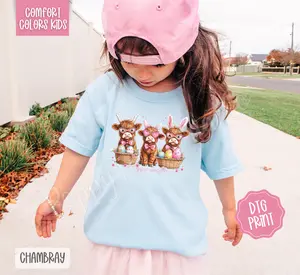 Easter Highland Cows Comfort Colors Youth Tshirt