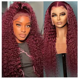Burgundy Wig Human Hair 99j Burgundy 13x6 HD Transparent Deep Wave Lace Front Wigs Human Hair 180 Density Brazilian Virgin Red Wig Human Hair
