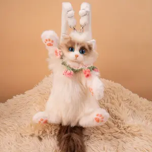 【Quick delivey】 Mini Ragdoll Cat Backpack Fully Handamde Realistic Plush Cat - Adjustable Deatachable Straps Artificial Fur Made Companion Gift for Cat Lovers Gift Set for Birthday Anniversary Christmas