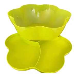 Flower Shape Salad Bowl - Blue Plastic Tableware Curved Design for Versatile Use Eco-friendly & Durable