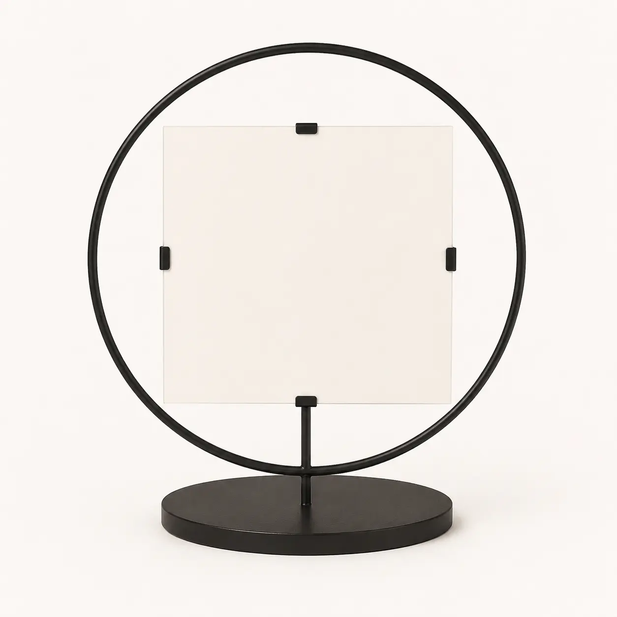 Black Circular Tabletop Frame for 4 x 4-inch Photos Minimalist Metal Design Oval Base Modern Industrial Classic Décor