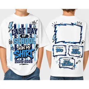 Boys Last Day of School Autograph Shirt, Sign My Shirt Class of 2026 Design, Blue Signature Graphic, Boys Graduation Shirt