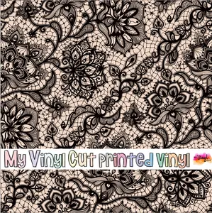 Printed Vinyl  | Black Lace Pattern | Permanent Removable Adhesive | Permanent Glitter Adhesive | HTV | Glitter HTV | 12 x 12 inch sheet