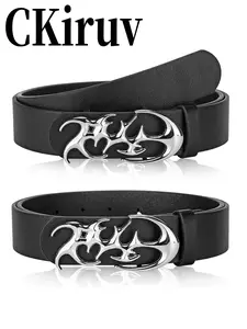 Men's Fashion Belt, Versatile Trendy Waistband, Silver Color Buckle Strap, Unisex Daily Wear, Party Holiday Accessory