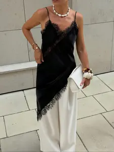 Lace Women's Dress Satin Asymmetric Fit Summer Party Short Skirt, Fashion New Sleepwear, Sleeveless Sexy Backless Dress