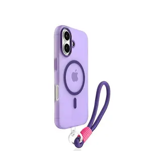MagSafe Candy Color Lanyard Case for iPhone 16/15/14/13/12/11/Plus – Contrast Strap Soft Matte Cover with Wrist Hand Holder