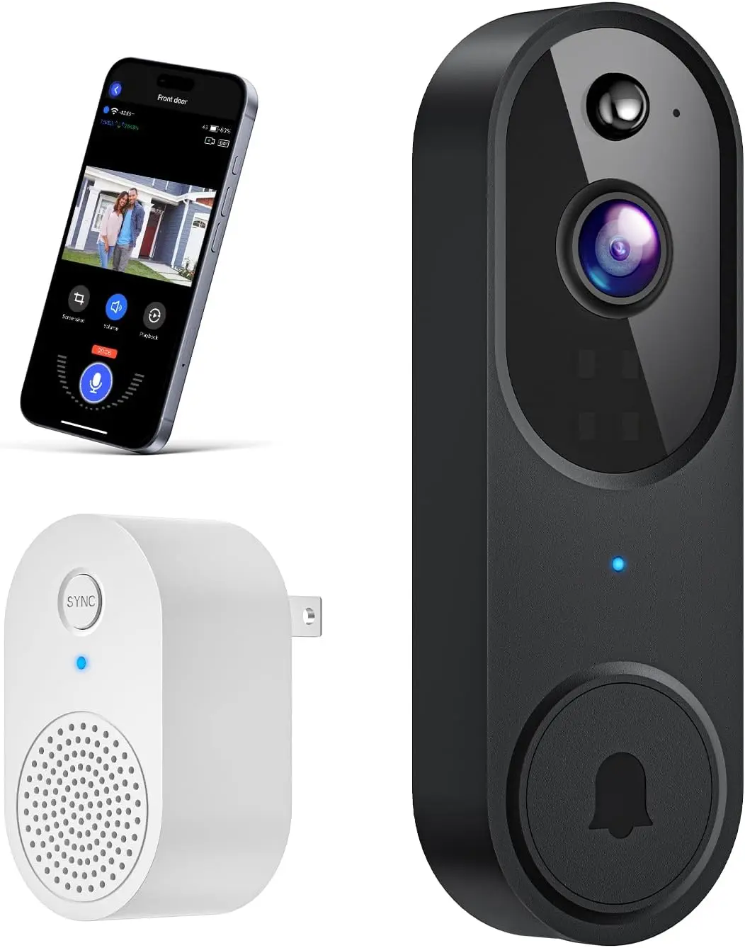 Wireless Wi-Fi Video Doorbell Camera with AI Motion Detection, 2 Way Audio, Night Vision, Cloud Storage, 2.4GHz Wi-Fi Only, Battery Powered