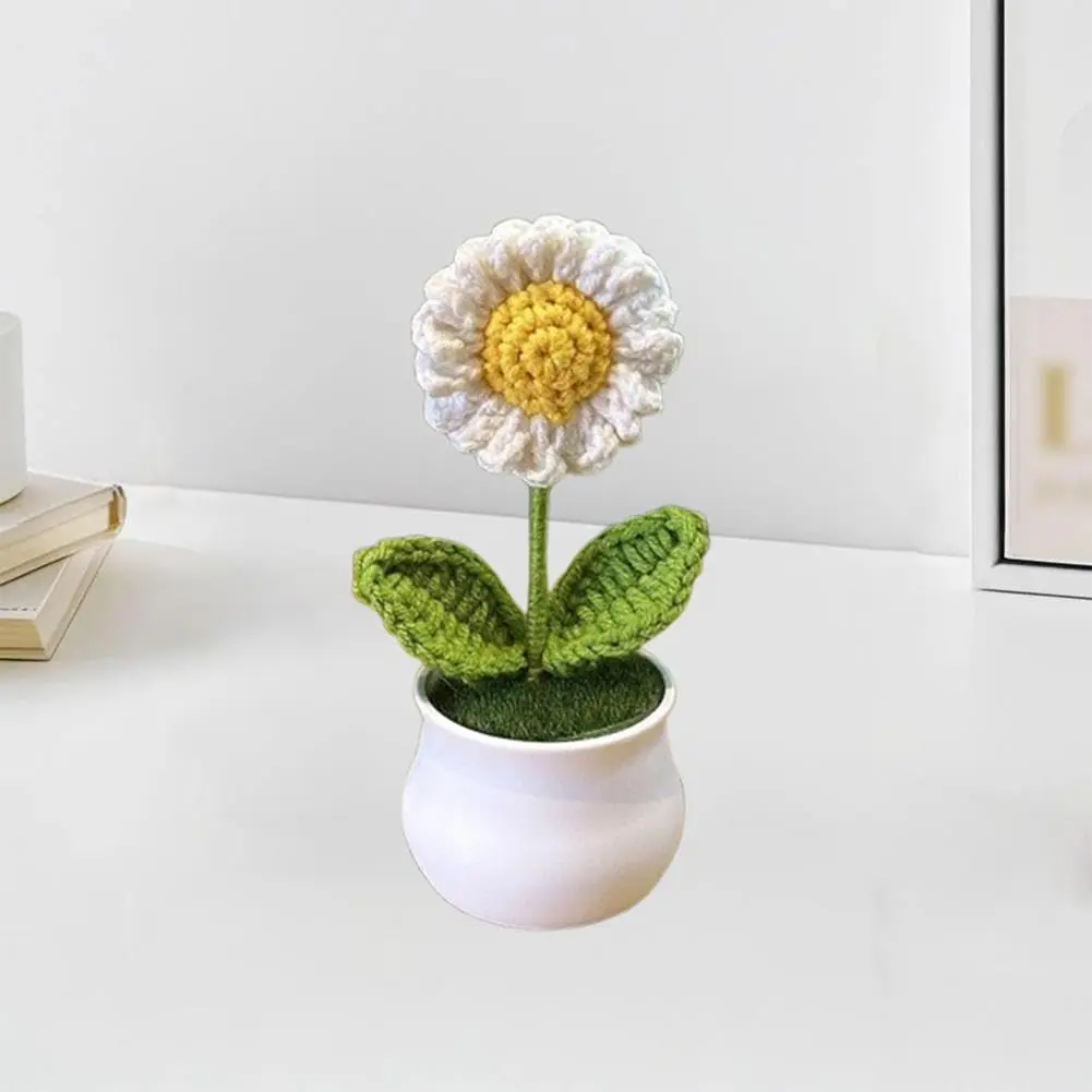 Knitted ,Crochet Flower Bouquet,Cute Handmade Crocheted ,Mini Potted Yarn Woven Puff ,Small Chrysanthemums, for Home Office Desktops, Decorations,Etc