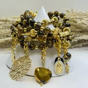 Weekly Bracelet with Gold Beads and Charms for Stylish Accessory