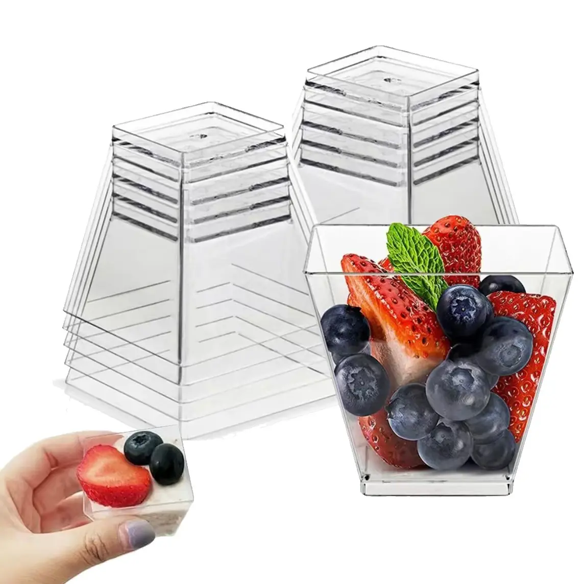 Transparent Disposable convenience Trapezoidal Mousse Cups Ideal for Christmas Festivals and Party Celebrations, Disposable Tableware, 60ML Clear Plastic Dessert Cups Available in 50 or 100 Pieces