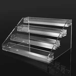 12" Acrylic Riser Display Stands - 4 Tier Clear Acrylic Display Shelf, Sided Usable, Makeup Organizer Perfume Organizer, Acrylic Shelves for Pop Figures , Cupcake, Candy Food