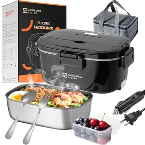Annie & Mia Design Electric Lunch Box for Adults 80W 1.5L Portable Food Warmer with Double Handle, Heated for Home, Car, Office & Truck Use