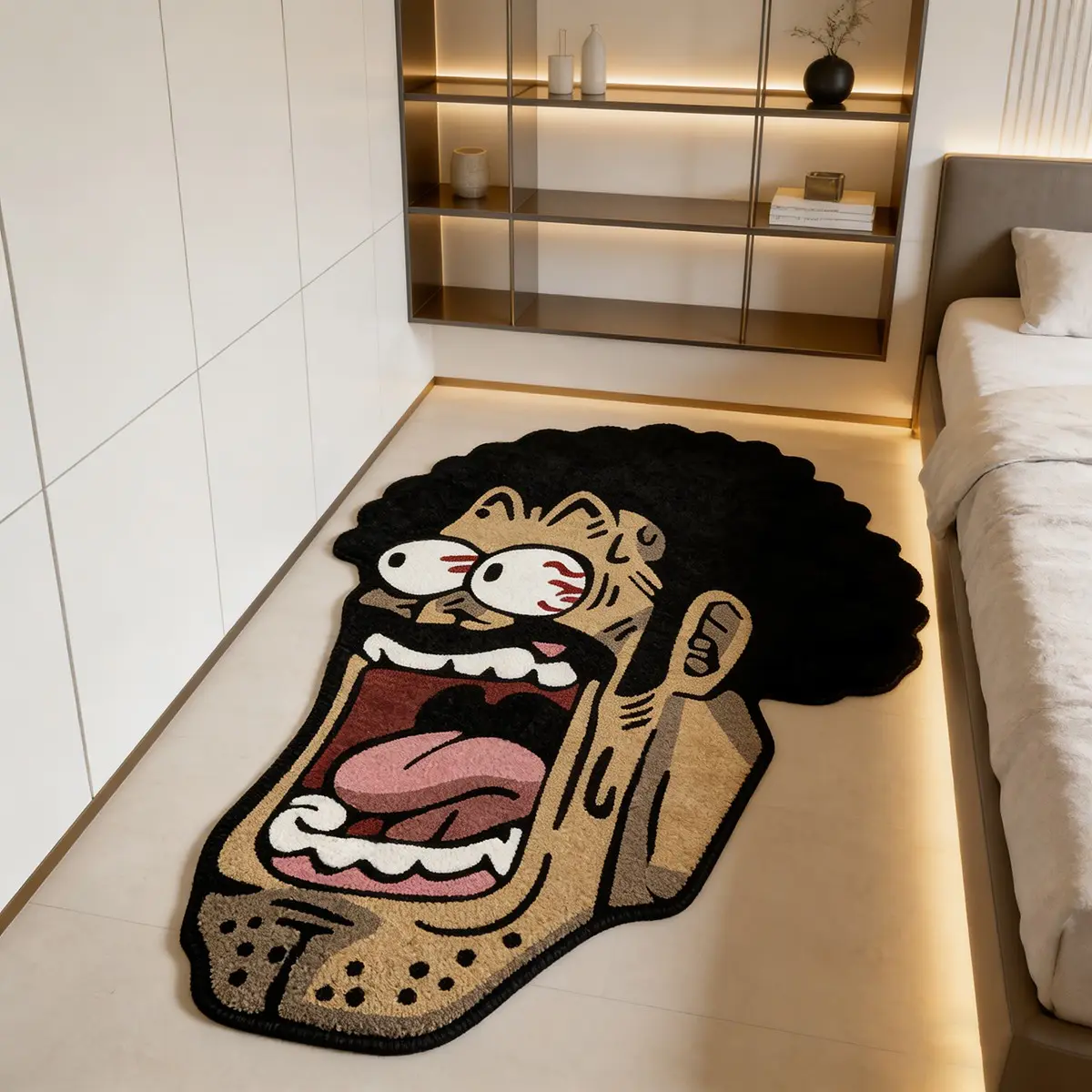 Mr.satan Explosion Head Funny Laugh Rug, Retro American Plush Mat, Personalized Bedroom Bedside Pad, Non-Slip Floor Mat for Closets, Fluffy Area Rug