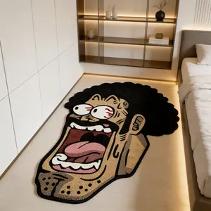 Mr.satan Explosion Head Funny Laugh Rug, Retro American Plush Mat, Personalized Bedroom Bedside Pad, Non-Slip Floor Mat for Closets, Decorative Area Rug
