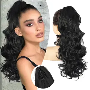20"Ponytail Extension Long Curly Wavy Claw Clip in Ponytail Hair Extensions, Jaw Clip on Pony Tails Fluffy Hairpiece for Women Daily Party Use
