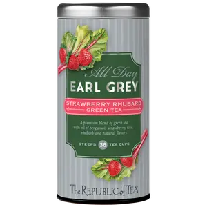 The Republic of Tea – All Day Earl Grey Strawberry Rhubarb Green Tea, Naturally Caffeinated, 36 Tea Bags
