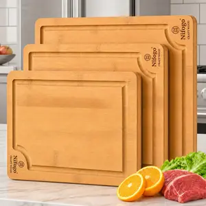 Bamboo Chopping Board Set Nifogo 3 4 5 Pack with Deep Juice Groove Non Slip Durable Cutting Boards Eco Friendly Space Saving Kitchen Accessories for Daily Cooking Food Preparation