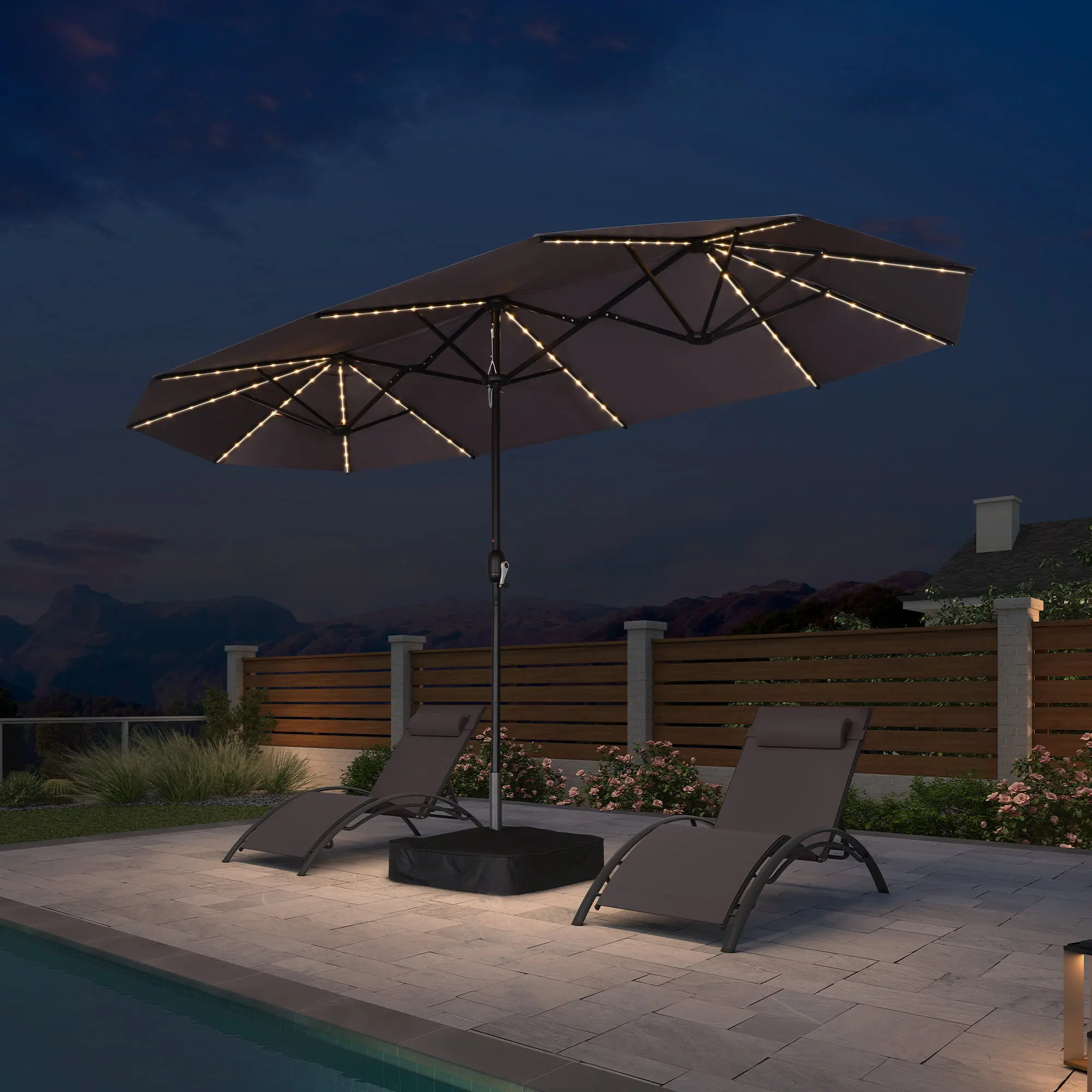 PURPLE LEAF 13 ft Table Umbrella with Lights Double-Sided Market Umbrella with Base - TikTok Shop PURPLE LEAF 13 ft Table Umbrella with Lights Double-Sided Market Umbrella with Base - TikTok Shop