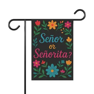 Señor or Señorita Gender Reveal Garden Flag, Fiesta Gender Reveal Yard Decor, Mexican Floral Party Banner