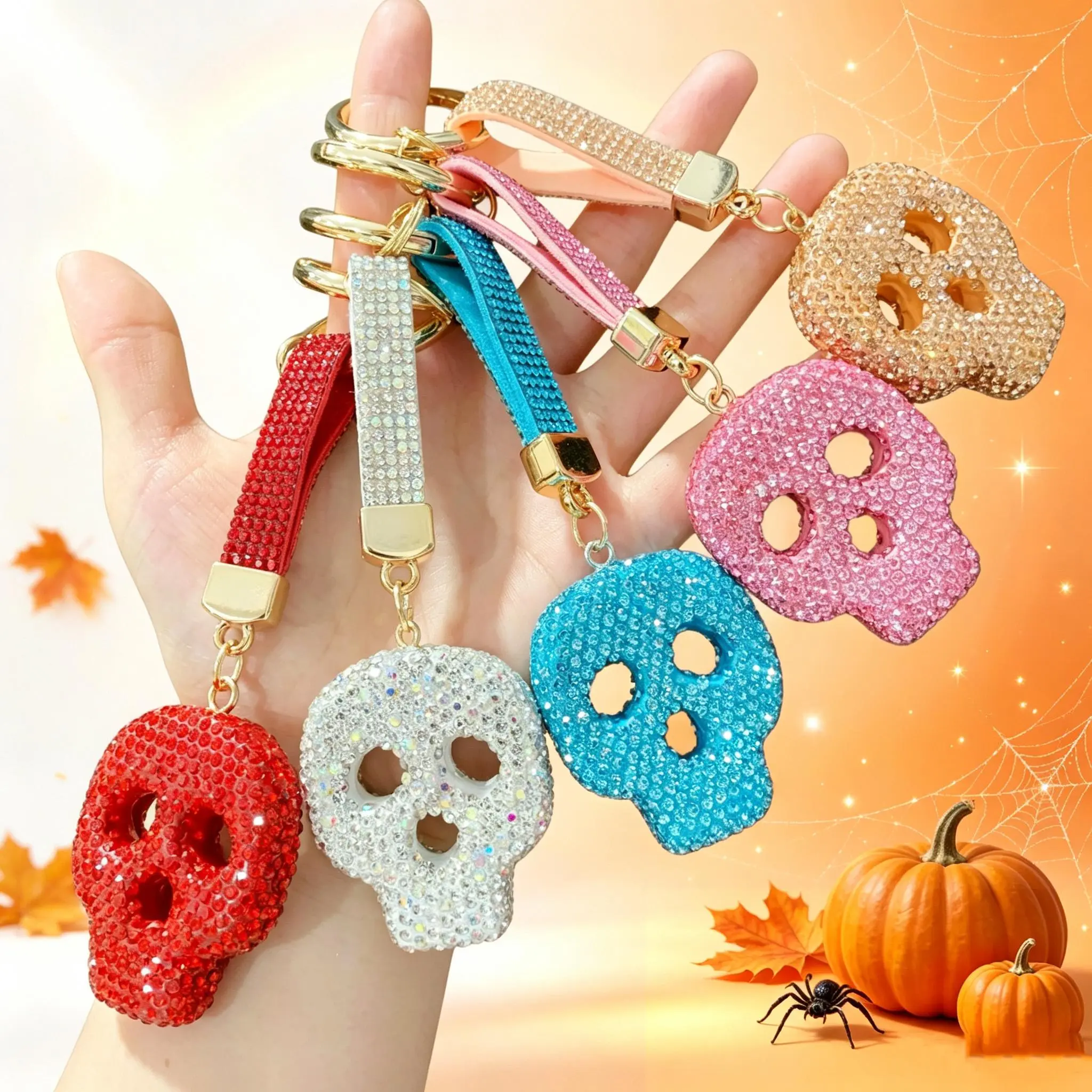 Shiny Hollow Skull Alloy Keychain, Fashion Pendant for Keys & Bags, Ideal for Halloween, Christmas, Holidays & Parties