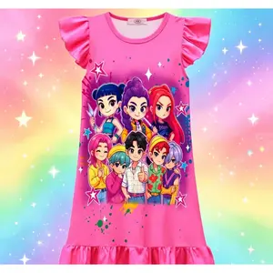 Printed Flame Retardant Girls Nightdress Star Dream Show Demon Girl Group Teen Cool Dress Trendy Pajamas Loungewear Fashionable Casual Sleepwear Home Wear Gift for Girls
