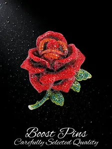 Vintage Red Rose Brooch for Women, Full Paved Sparkling Red Rhinestone with Green Crystal Leaves, Alloy Floral Lapel Pin, Fashion Jewelry for Coat Dress, Valentine's Birthday Gift for Her