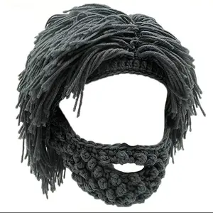2 Pack Fun Party Hat & Wig Beard Set with Comfortable Knit Cap and Mask| Homeless Style, Mad Scientist Style, Hip-Hop Style Handcrafted Acrylic Punk Design Perfect for Various Parties and Unique, Quirky Outfits for Outdoor Adventures.