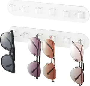 Wall Glasses Holder 2 Pack Acrylic Sunglasses Display Rack with 6 Slots for Hanging Multiple Eyeglasses & Sunglasses Organizer for Home Office or Retail Use