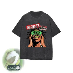 Vintage Washed 100% Cotton Oversized T-Shirt | Money Motion Hip Hop Graphic Tee for Men