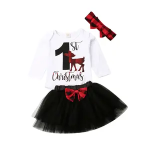 REDWOON Newborn Infant Baby Girl Xmas Clothes My 1st Christmas Romper Bodysuit Tulle Tutu Skirt Fall Outfit