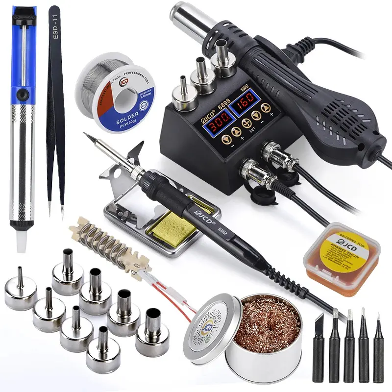 JCD 8898 750W 2-in-1 LCD Digital Soldering Station, Rework Welding Kit with Gasless Flux Core Parts, Cordless Handle for Home Repair (Sports & Outdoor Protective Gear Maintenance)
