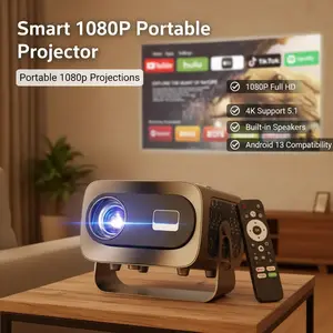 Upgraded Smart Gray Portable Projector SummerVibes2026, Father’s Day Gift, Native 1080P Full HD, 4K Support, Android 13 Home Theater Projector, WiFi & Bluetooth 5.1, Built-in Speakers, Compatible with Phone, Laptop, TV Stick, PS5