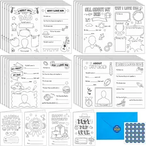 Motiskyy 24 Pcs Father's Day Coloring Cards with Envelopes and Stickers Color Your Own Fathers Day Crafts for Kids Classroom Home Activities Dad Gift Ideas