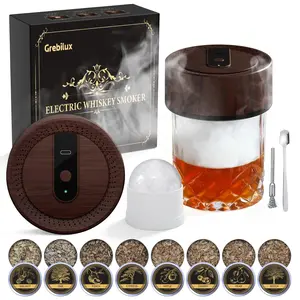 Vintage Electric Whiskey Smoker Kit with 8 Wood Chip Flavors – Rechargeable Whiskey Smoker with Built-in Ignition, Fuel-Free – For Men, Dad, Husband on Special Occasions – Wood Grain Design