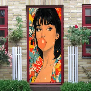 2 Fashion Trendy Girl Blowing Bubble Gum Art Wall Sticker Creative Bedroom Living Room Entrance Wall Decor Self Adhesive Removable Cartoon Anime Style Home Decoration Stickers for Sale