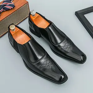 UOSO Men'S British Style Pointed Toe Slip-On Loafers - Glossy Black Faux Low-Top Dress Shoes with Rubber Sole, EVA Cushioned Insole for All-Season Comfort - Formal Business & Wedding Shoes for Office, Parties, Casual Wear, Office Footwear, Sleek Shoe Desi