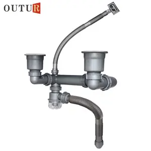 Kitchen Sink Drain Pipe Set with Accessories Dishwashing Basin Drainage System Stainless Steel Sink Strainer