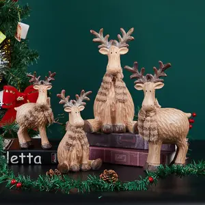Cute Reindeer Statue for Home Decor, Christmas Animal Sculpture, Resin Craft Gift, Desktop Art Figure, Collectible Xmas Decoration, Desktop Ornaments