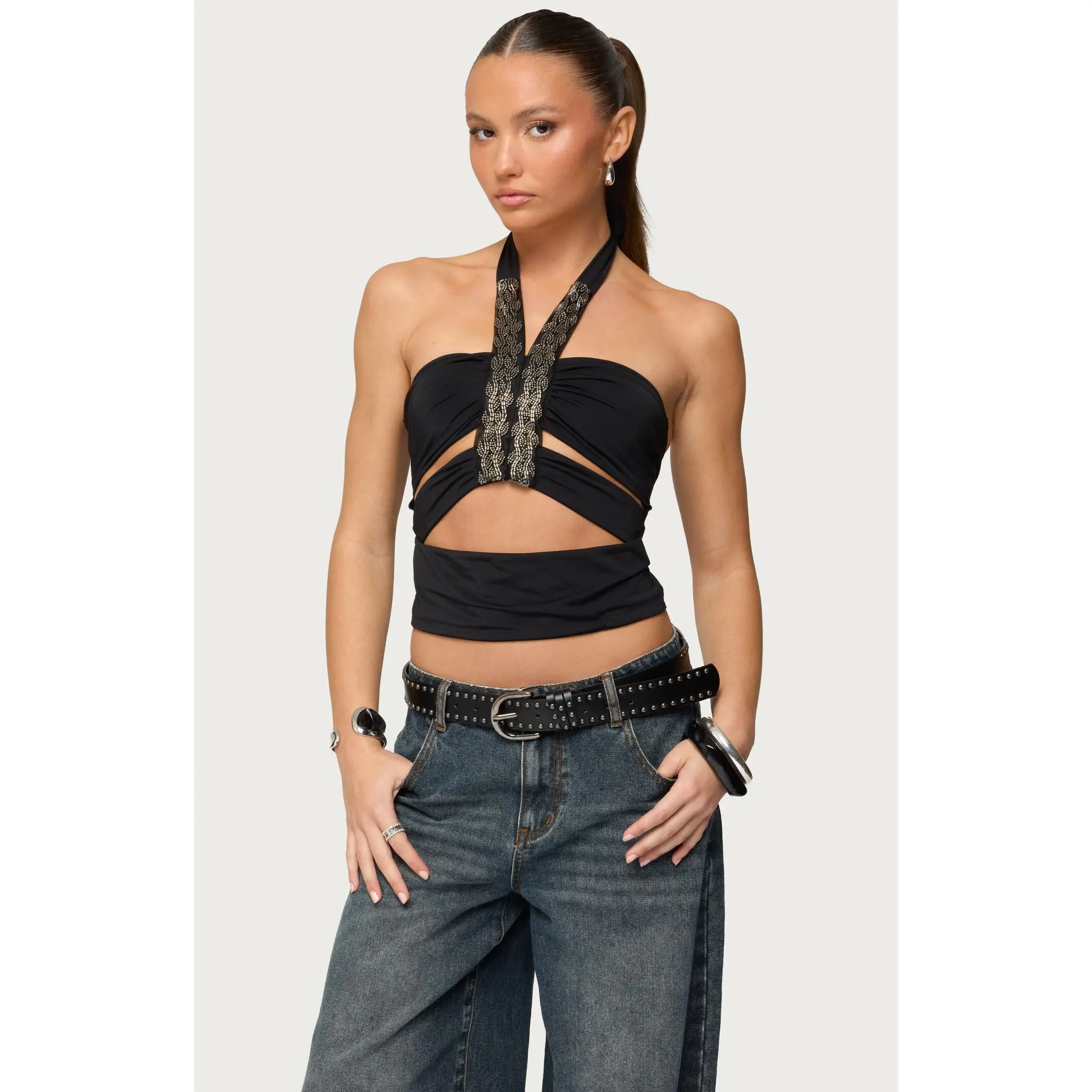 Edikted Women's Zola Cutout Beaded Halter Top