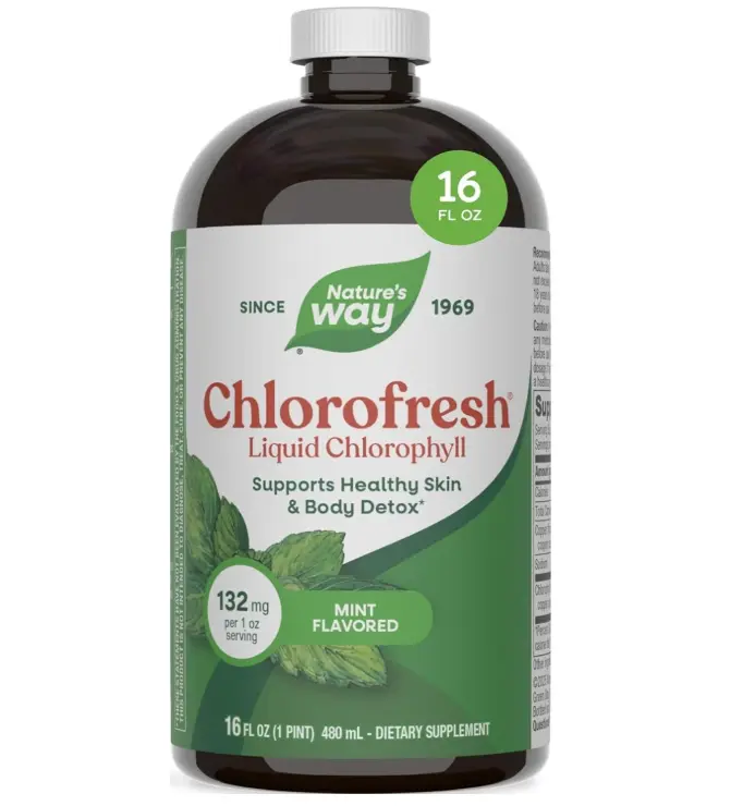 Nature's Way Chlorofresh Liquid Chlorophyll, Chlorophyllin Copper Complex, Internal Deodorant Supplement, Supports Healthy Skin and Detox Pathways*, Mint Flavored, 16 fl oz