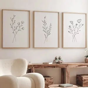Flower Line art Prints, Set Of 3 Prints, Floral Print, Flower Wall Art, Minimal Floral Prints